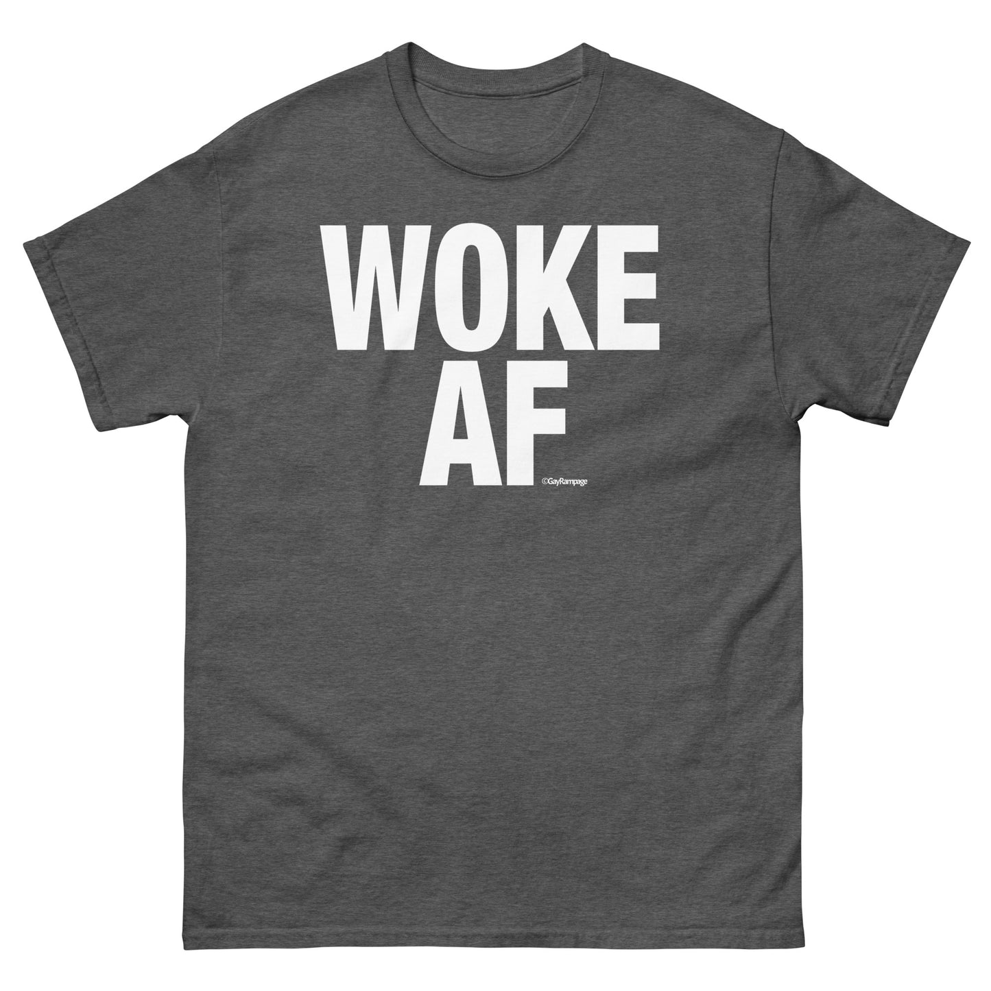 003 Woke as Fuck w/Woke Definition on back (white on dark) Men's classic tee