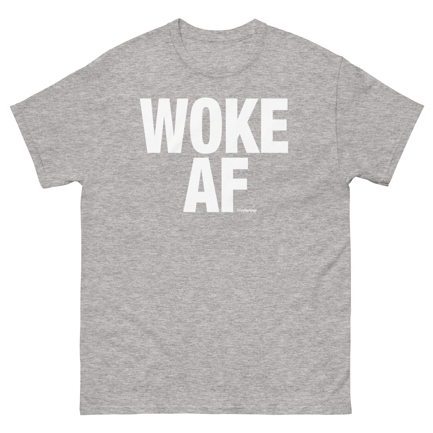 003 Woke as Fuck w/Woke Definition on back (white on dark) Men's classic tee