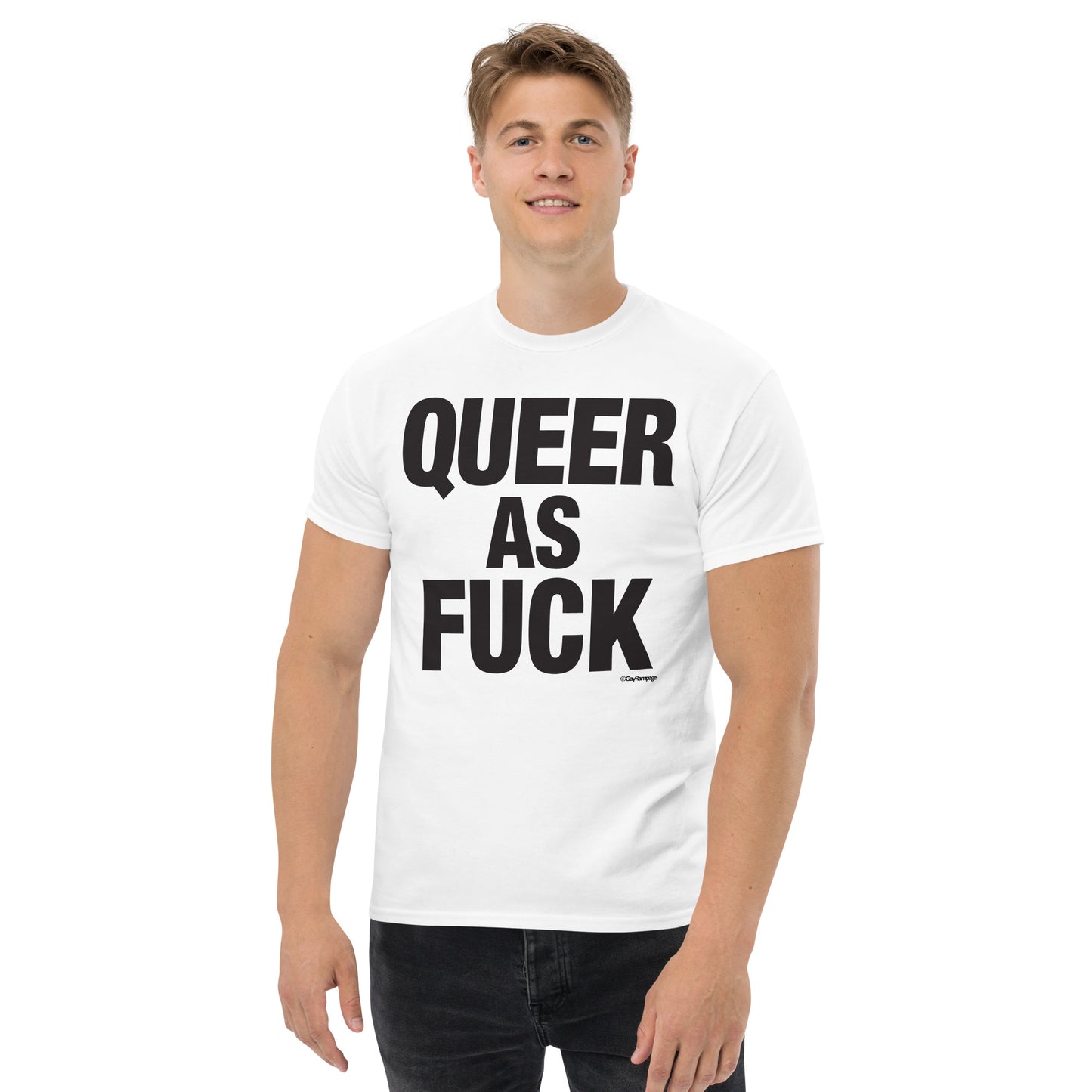 009 Queer as Fuck (black on light) Men's classic tee