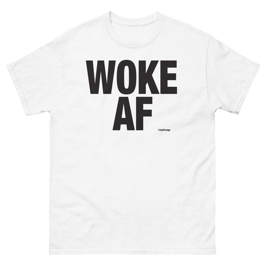 002 Woke AF w/ Woke Definition on back (black on white) Men's classic tee